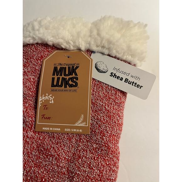 Muk Luks NWT Red Cabin Slipper Socks Infused with Shea Butter Size S/M (6-8) - Picture 2 of 5